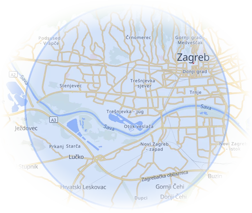 Područje besplatne dostave božićnih drvaca u Zagrebu